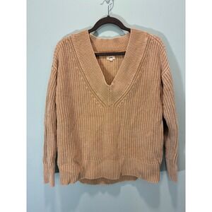Aerie Tan Beige Chunky Knit V-Neck Pullover Sweater Small